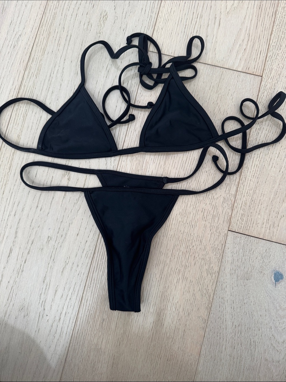 Minimal Black String Triangle Bikini Set - Women Swim